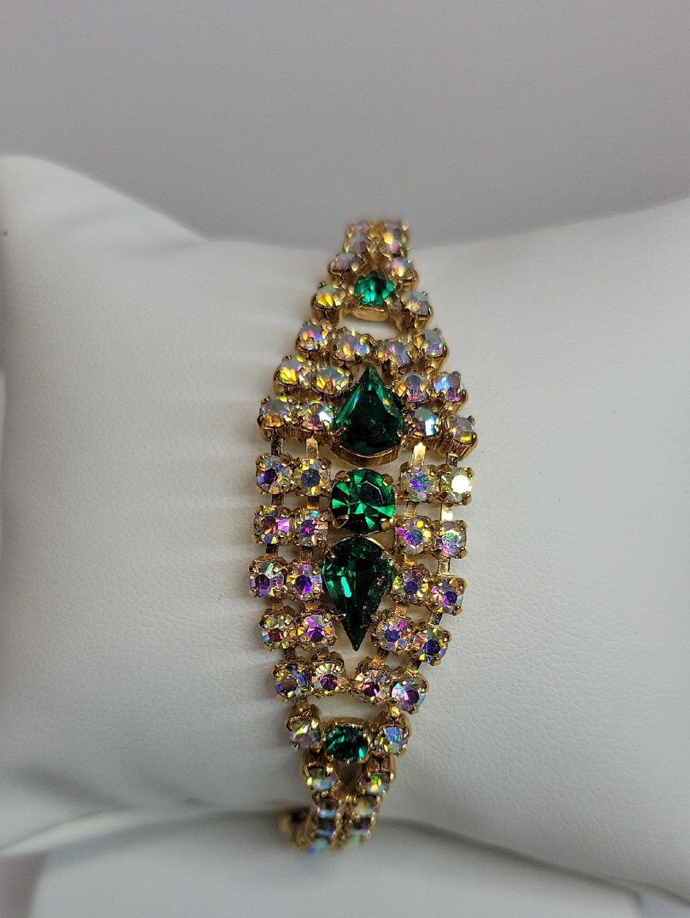 Vintage Bracelet with Emerald Green & Ab Rhinestones